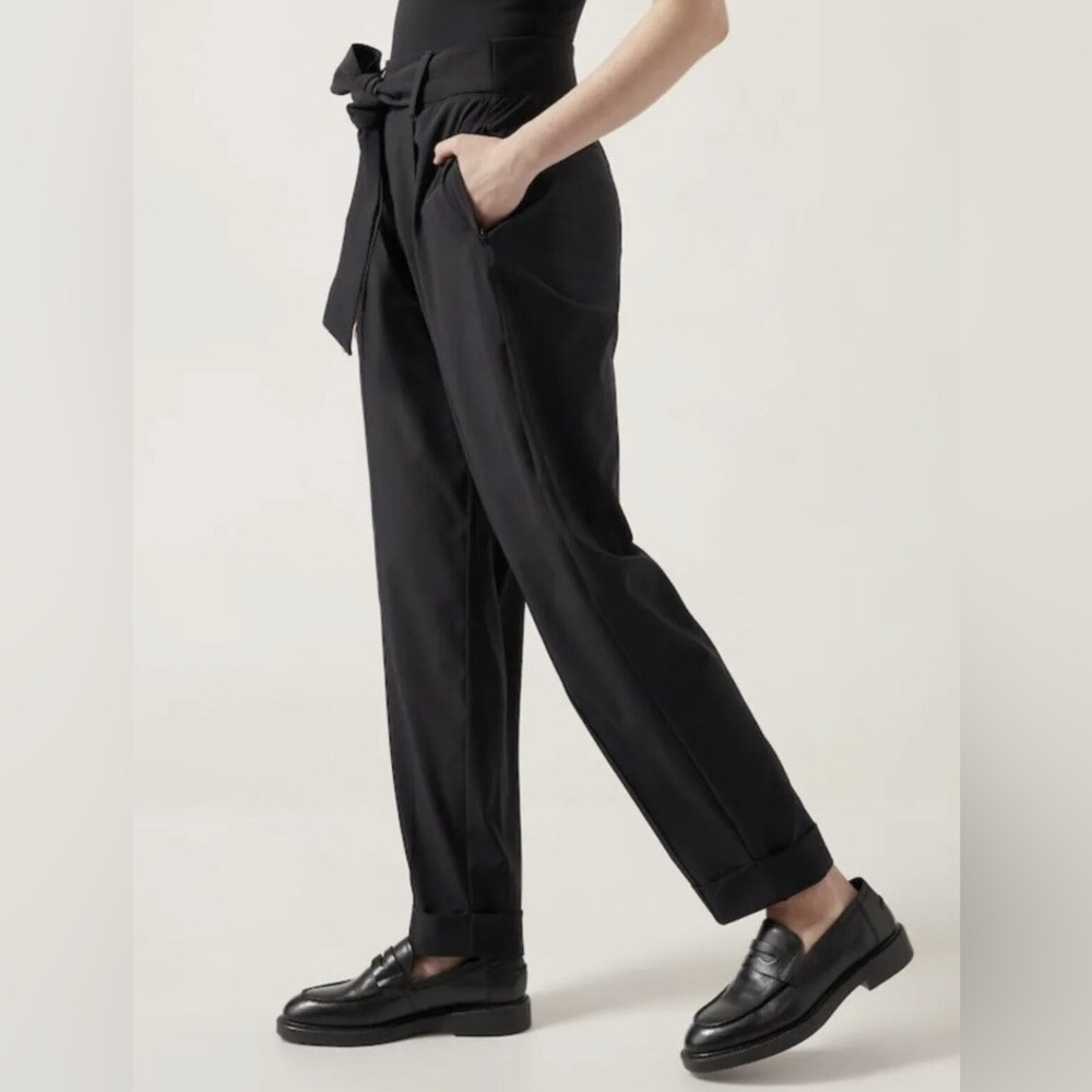 Athleta Cardiff Pant Womens Sz 20 Black Belted High Waist Travel Trouser Office